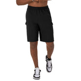 Champion Men's Cargo Powerblend, Comfortable 8in Shorts, Black C Patch Logo, X-Large